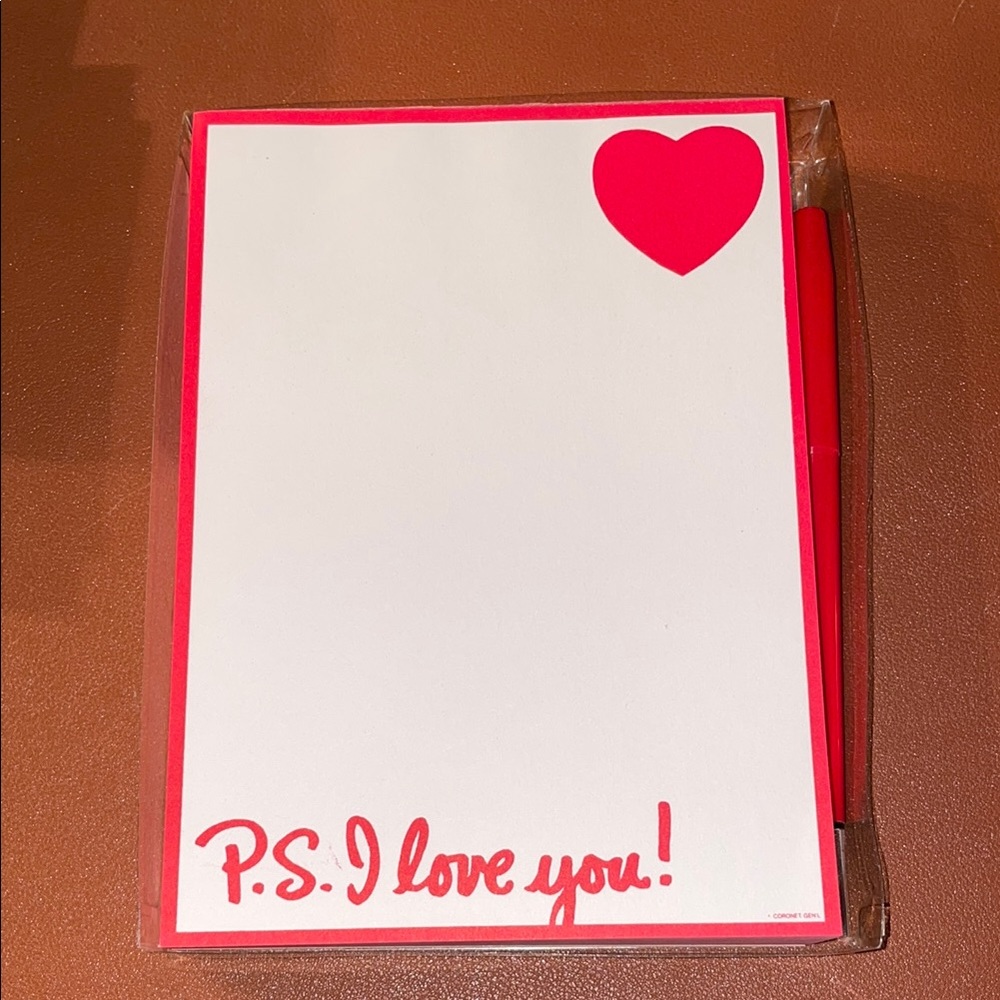 P.S. I Love You Red Heart Notepad - Romantic Note Paper with Pen VINTAGE